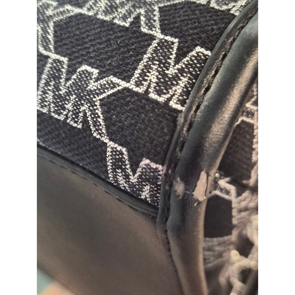 Michael Kors Large Tote Bag Black Silver MK Logo Jacquard Metallic Stripe - Picture 9 of 12